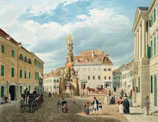 Das Kaiserhaus mit dem Ferdinandsbrunnen in Baden bei Wien